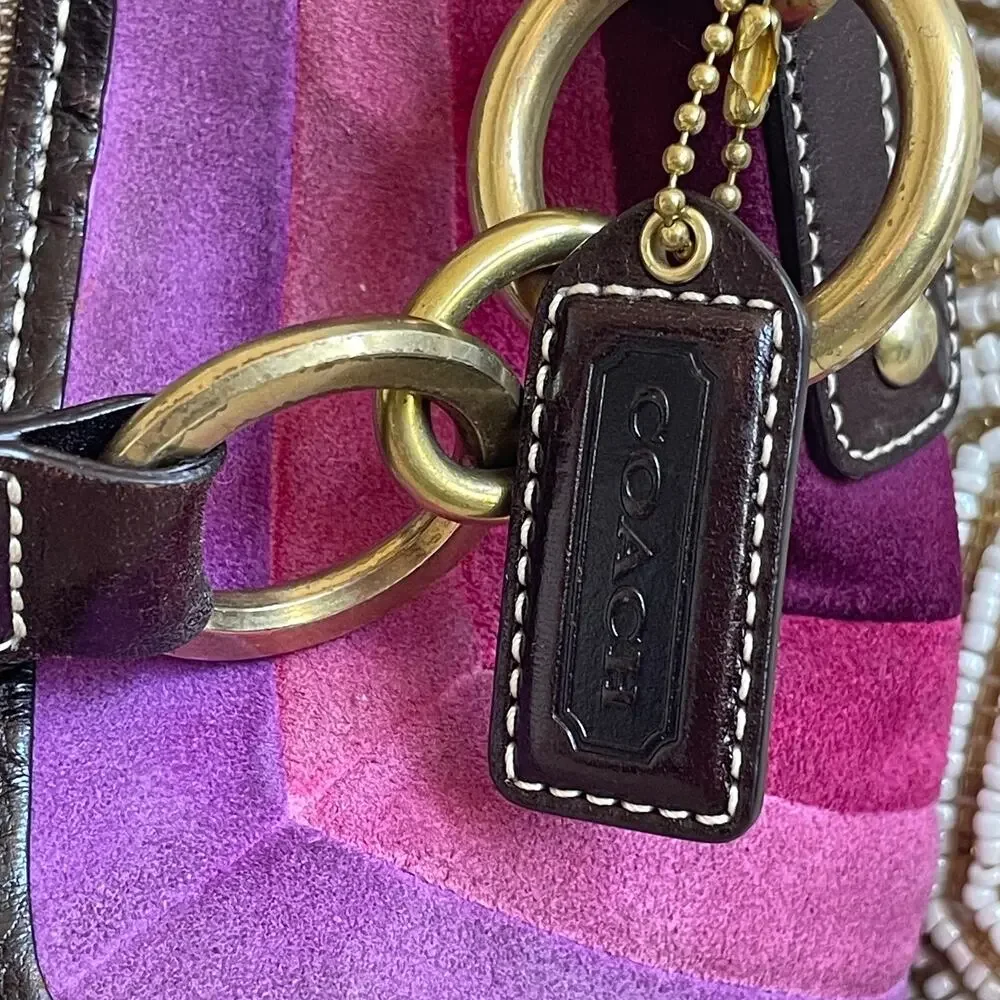 Rare Lmt Edition Coach 6426 Purple Suede Stripe Hobo Studs | Y2K Collector Grail - Picture 6 of 12